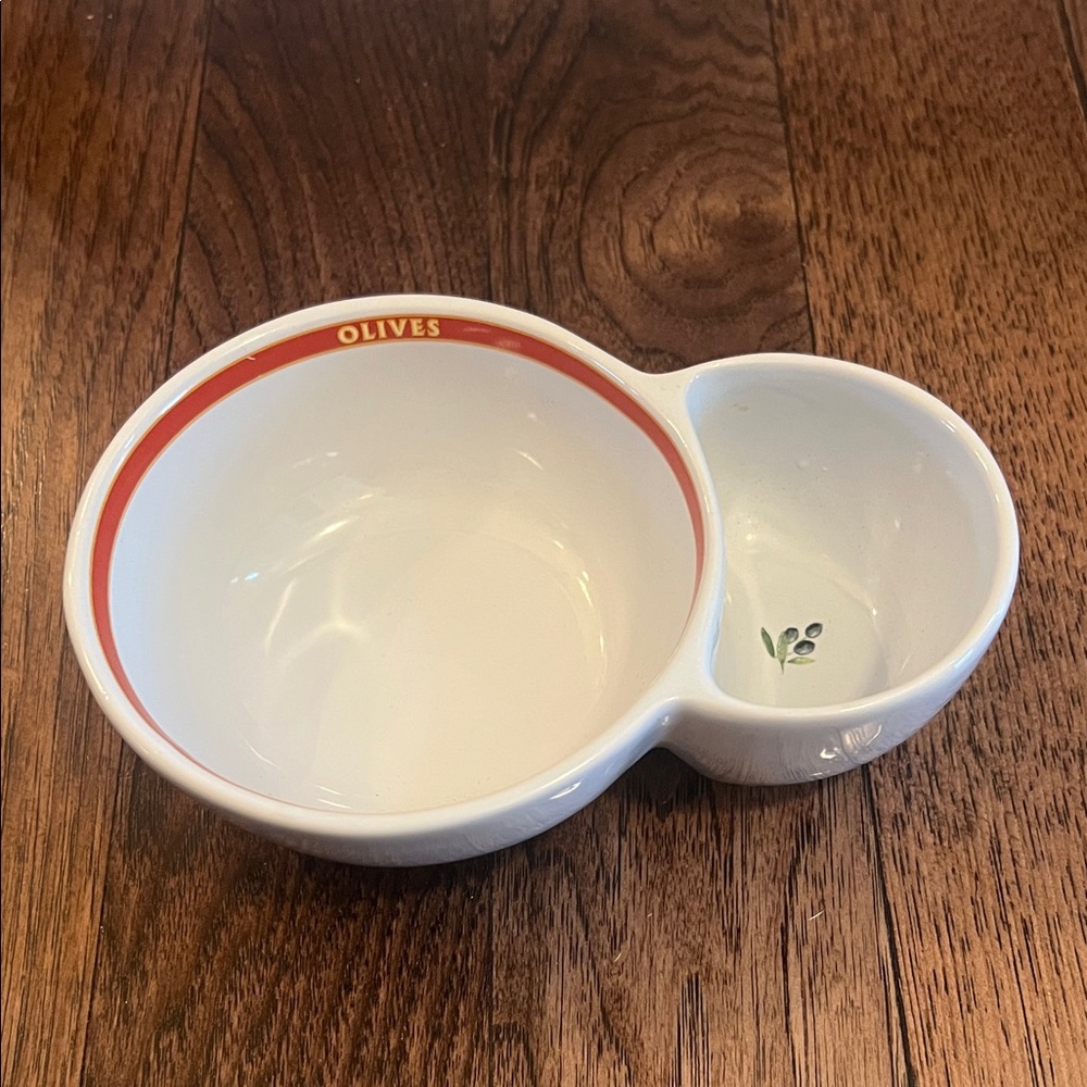 Pottery Barn White and Red Olive Dish